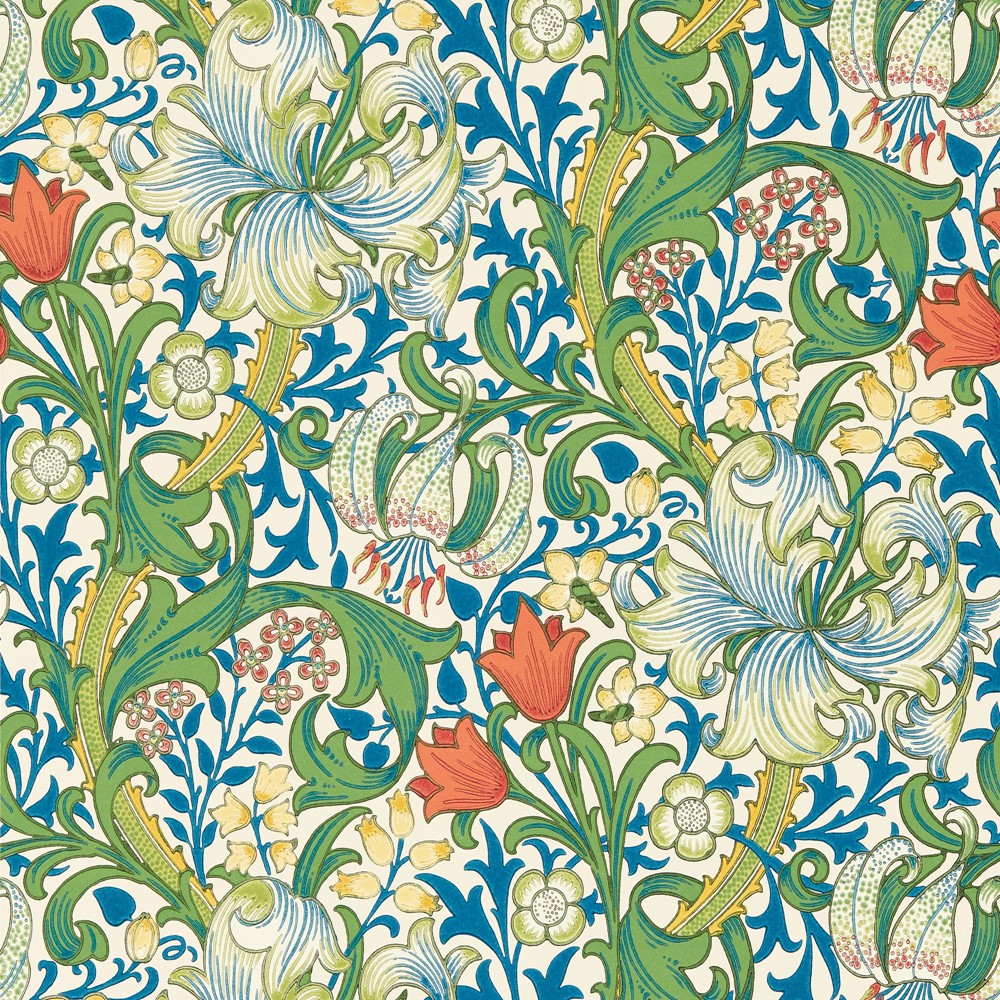 Golden Lily Wallpaper 217330 by Morris & Co in Twister Green